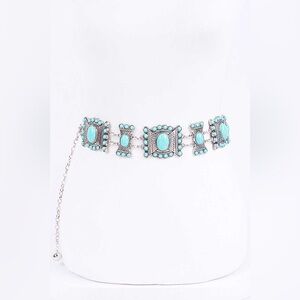 Turquoise & Silver Western  Adjustable Chain Statement Belt
